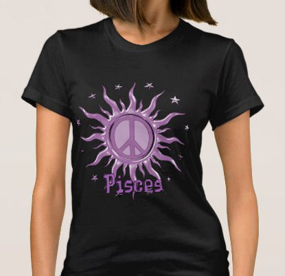 The sun and the symbol for peace celebrate your birth month in lavender, lilac, and purple with stars.
