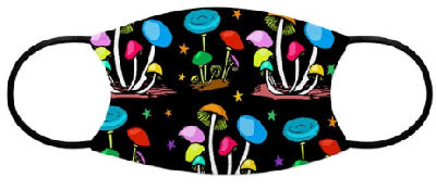 Pretty mushrooms in psychedelic colors and rainbows of stars against a black background will make your spirit sing.
