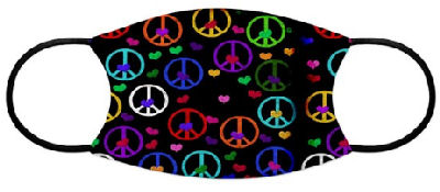 Peace symbols for anti-war pacifists in rainbow of colors with multi-colored hearts in the center says No More Wars.