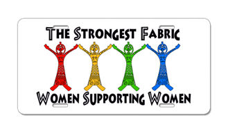 A rainbow of women with hands connected illustrate the words,The strongest fabric, women supporting women.